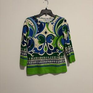 Vibrant Vintage Green and Blue Women's Top